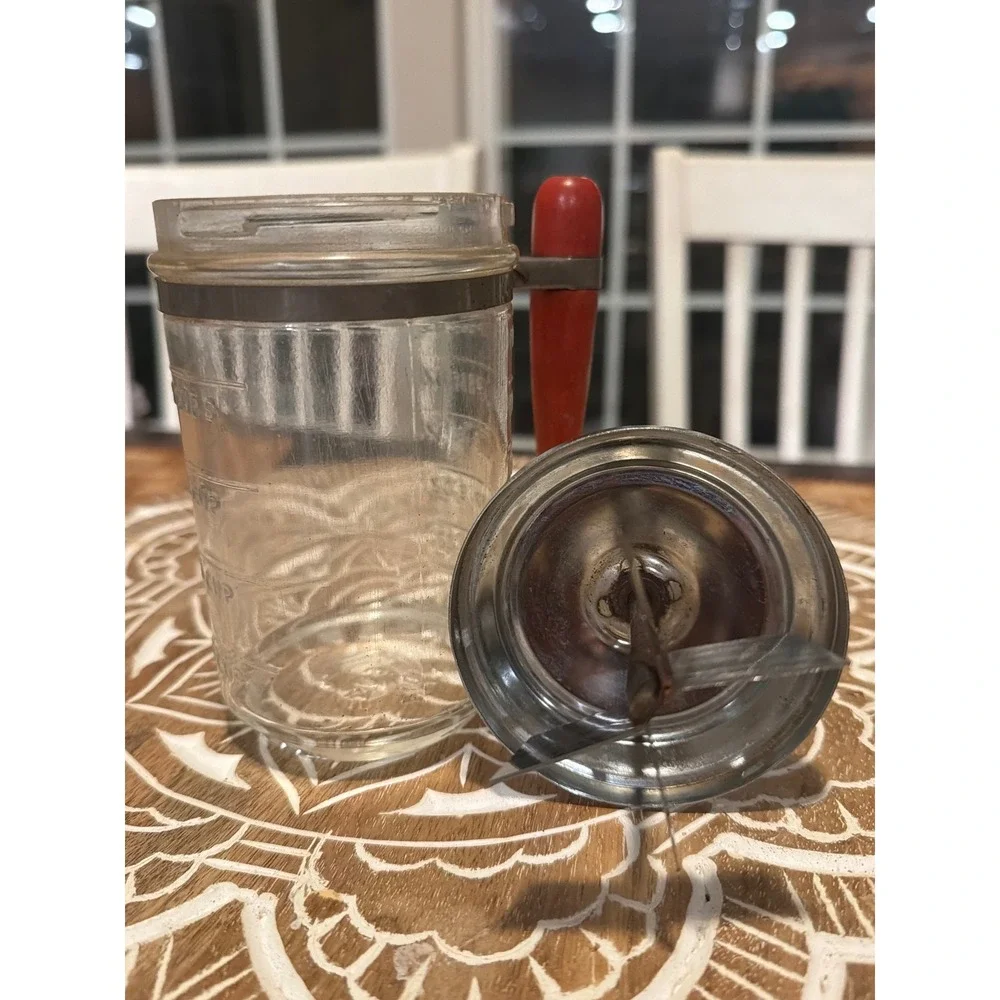 Vintage Hazel-Atlas Glass Food Chopper – Red Handle Manual Chopper